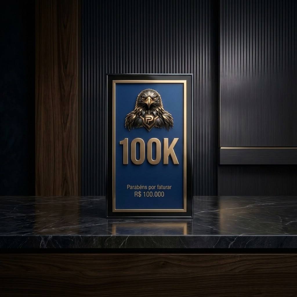 Placa de premiação PLATA PLAY 100K — Parabéns por faturar R$ 100.000