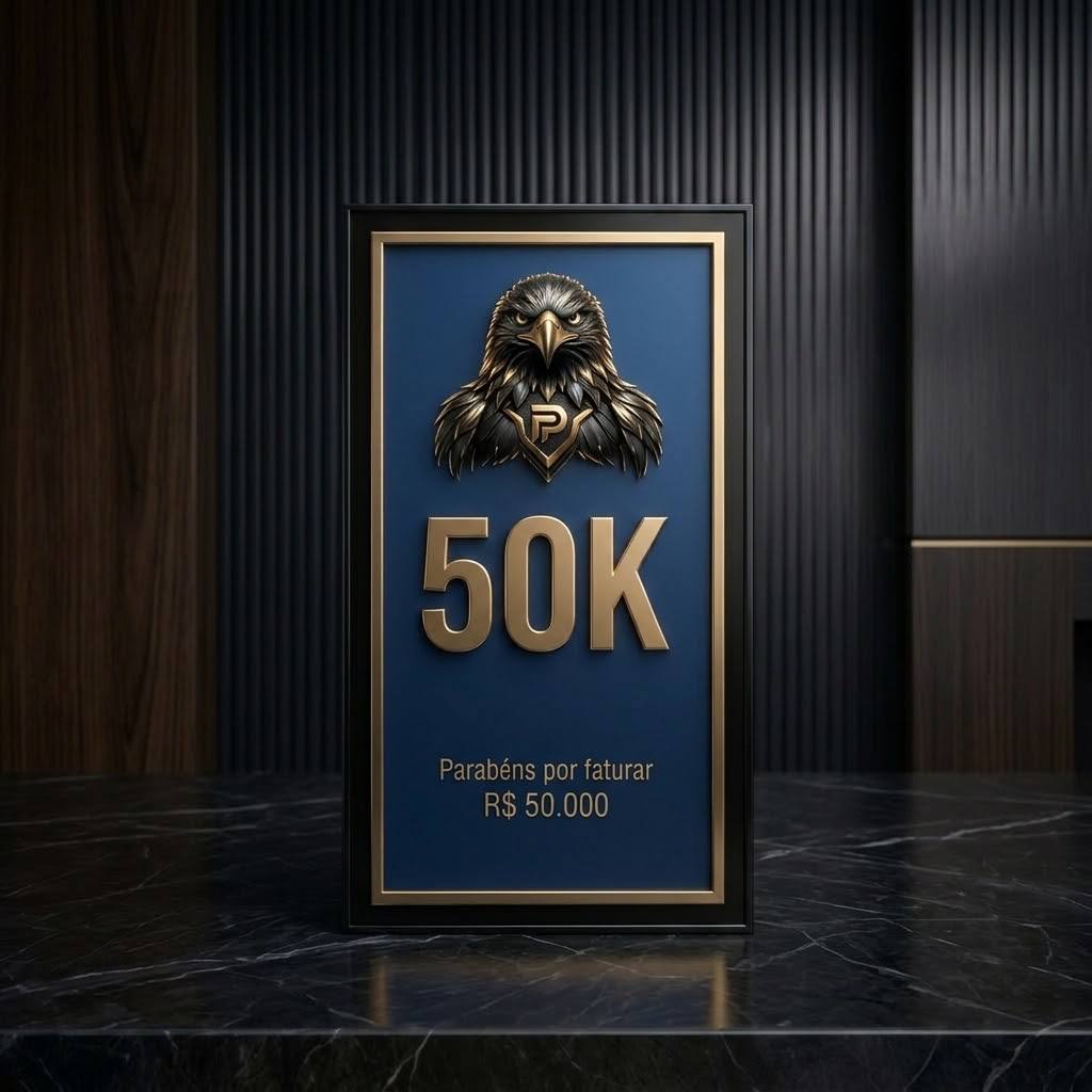 Placa de premiação PLATA PLAY 50K — Parabéns por faturar R$ 50.000